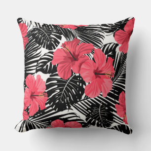 Pink Black Floral Pillow