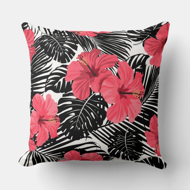 Pink Black Floral Pillow (Front)