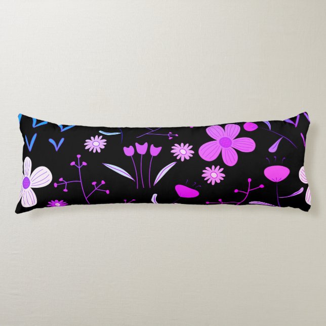 Pink & Black Floral Print Body Pillow (Front)