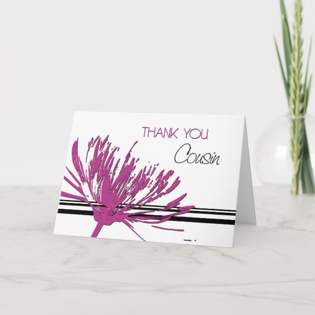 Pink Black Flower Cousin Thank You Bridesmaid Card (Front)