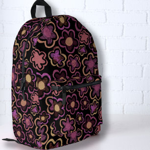 Pink Black Flower Hand-Drawn Pattern Floral  Printed Backpack