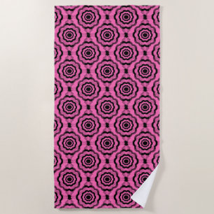Pink Black Flower Seamless Pattern Beach Towel
