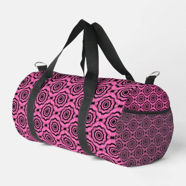 Pink Black Flower Seamless Pattern Duffle Bag (Right Corner)