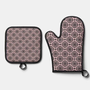 Pink Black Flower Seamless Pattern Oven Mitt & Pot Holder Set