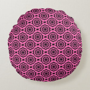 Pink Black Flower Seamless Pattern Round Cushion