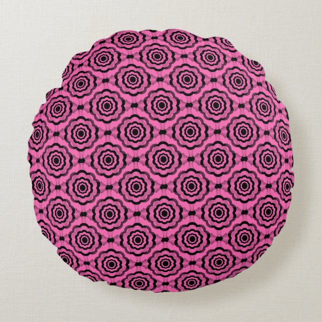 Pink Black Flower Seamless Pattern Round Cushion (Front)
