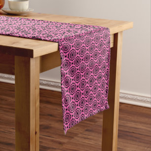 Pink Black Flower Seamless Pattern Short Table Runner