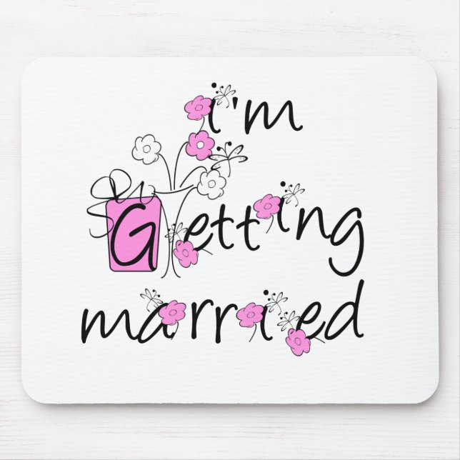 Pink/Black Flowers Getting Married Mouse Mat (Front)