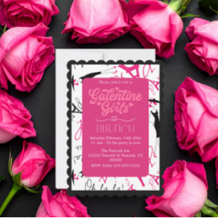 Pink Black Formal Galentine Girls Paris Brunch Holiday Card