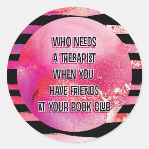 Pink Black Funny Book Club Group Classic Round Sticker