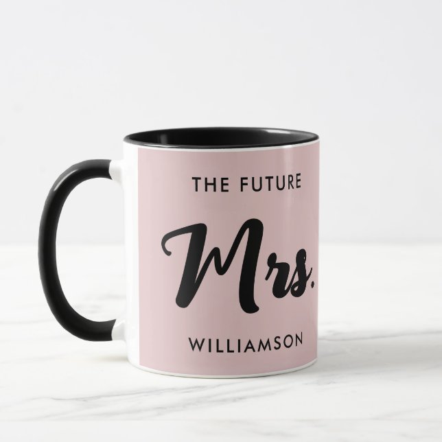 Pink Black Future Mrs Last Name Party Celebration Mug (Left)