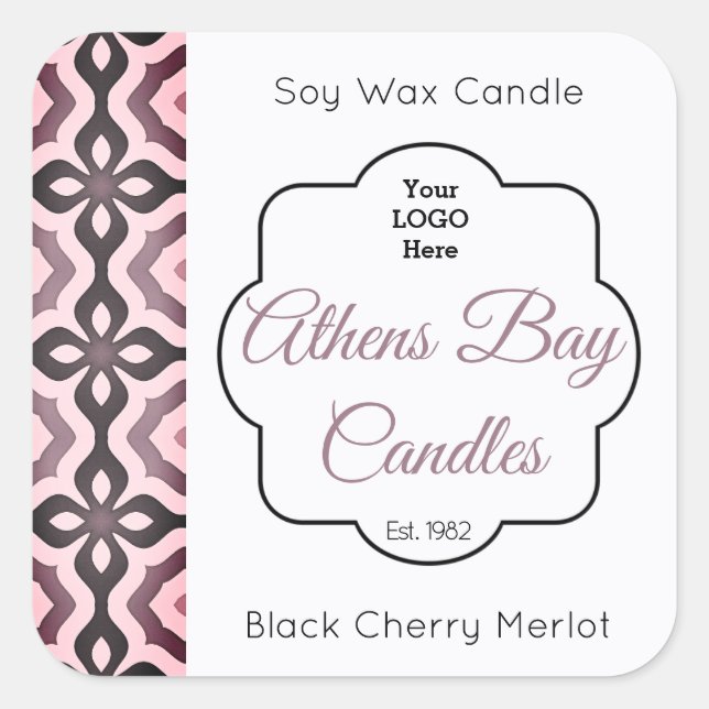 Pink & Black Geometric Candle Product Label (Front)