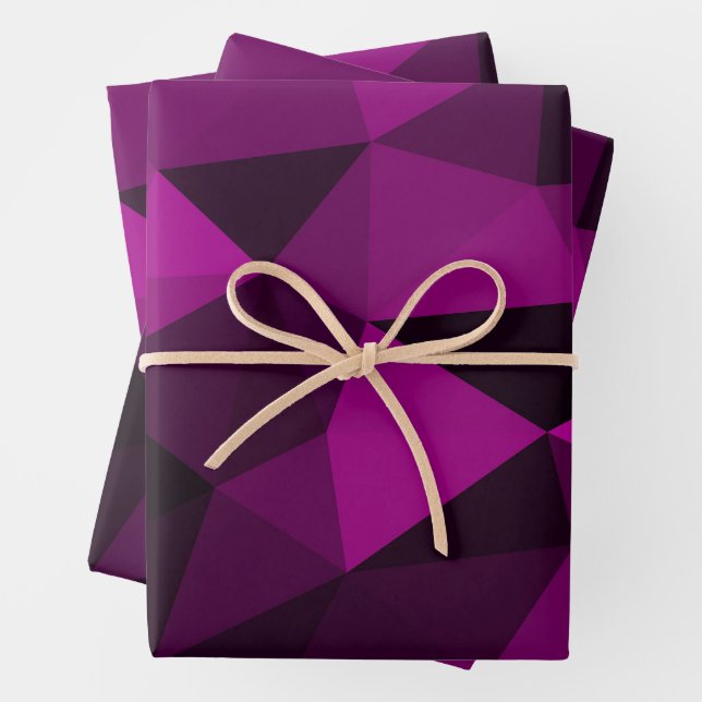 Pink black geometric mesh pattern wrapping paper sheet (In situ)