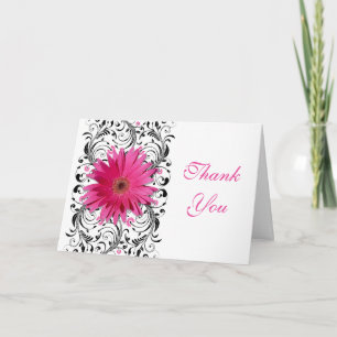 Pink Black Gerbera Daisy Floral Wedding Thank You