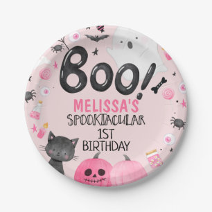 Pink Black Girl Boo Halloween Birthday  Paper Plate