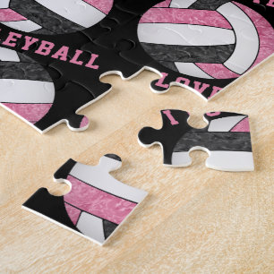 pink black girls I love volleyball personalised Jigsaw Puzzle