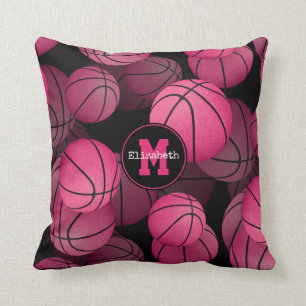 pink black girls' personalised basketball pattern cushion