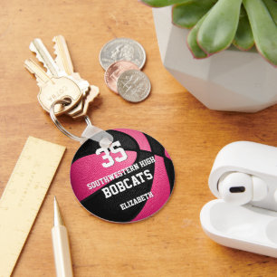 pink black girl's sports basketball team name key ring