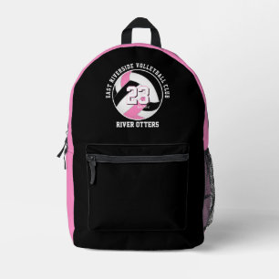 pink black girls teens volleyball team colours printed backpack