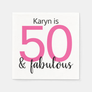 Pink Black Girly 50 and Fabulous Birthday Party Napkin