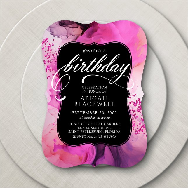 Pink Black Girly Birthday Invitation (Creator Uploaded)