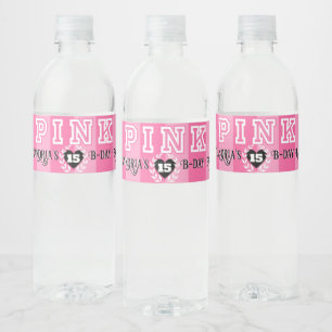 PINK & Black Girly Birthday Party Custom Age Water Bottle Label