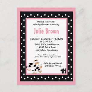 Pink & Black Girly Moo Cow Baby Shower Invitations