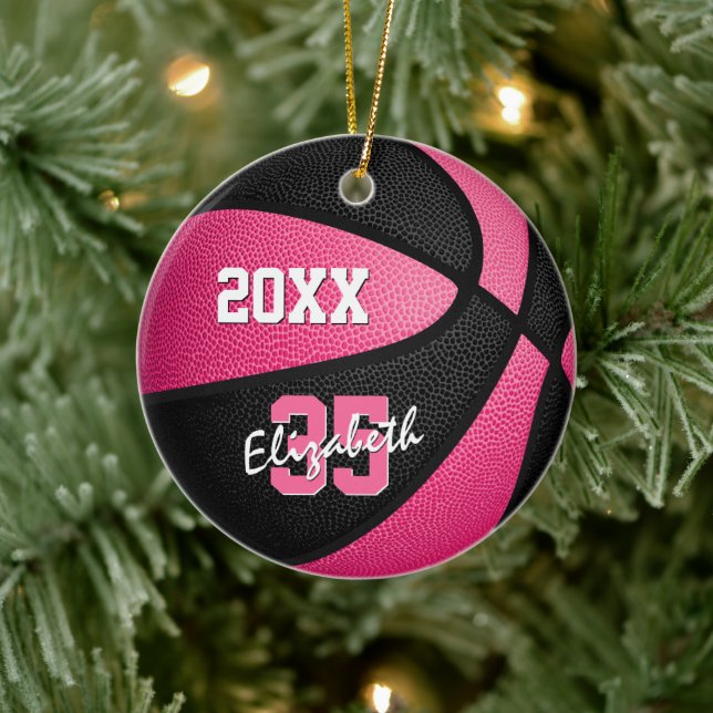 pink black girly sports memento basketball ceramic tree decoration (Tree)