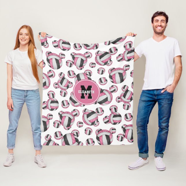 pink black girly sports volleyball room decor fleece blanket (In Situ)