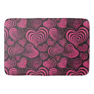 Pink Black Glam Abstract Heart Pattern Bath Mat