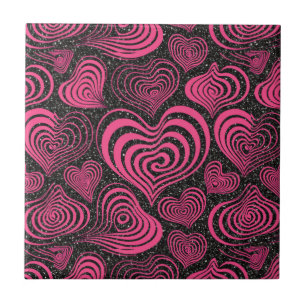 Pink Black Glam Abstract Heart Seamless Pattern Tile