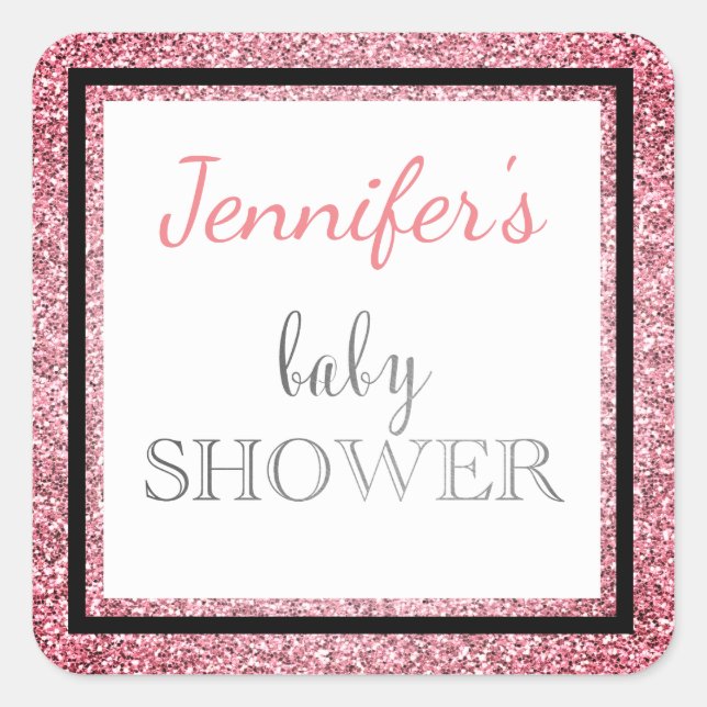 Pink Black Glamour Baby Shower Square Sticker (Front)