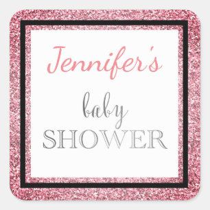 Pink Black Glamour Baby Shower Square Sticker