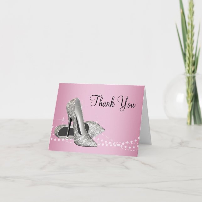 Pink Black Glitter High Heels Thank You Card (Front)