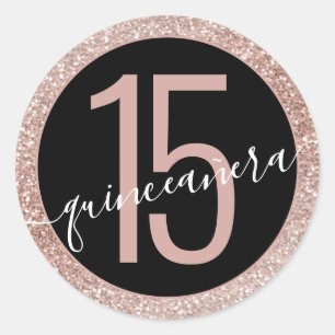Pink Black Glitter Modern 15th Quinceañera  Classic Round Sticker