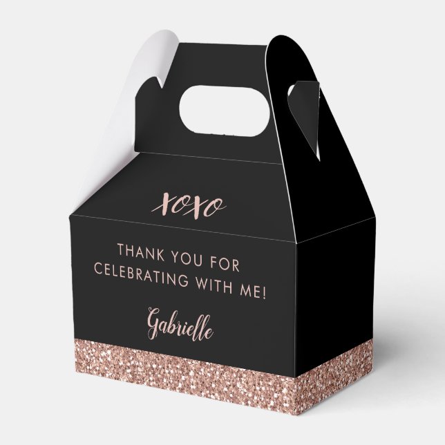 Pink Black Glitter Modern Chic Rose Gold Birthday Favour Box (Front Side)