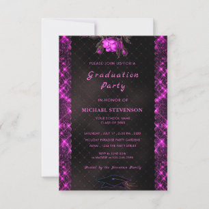 Pink Black Glitter QR Code Graduation Invitation
