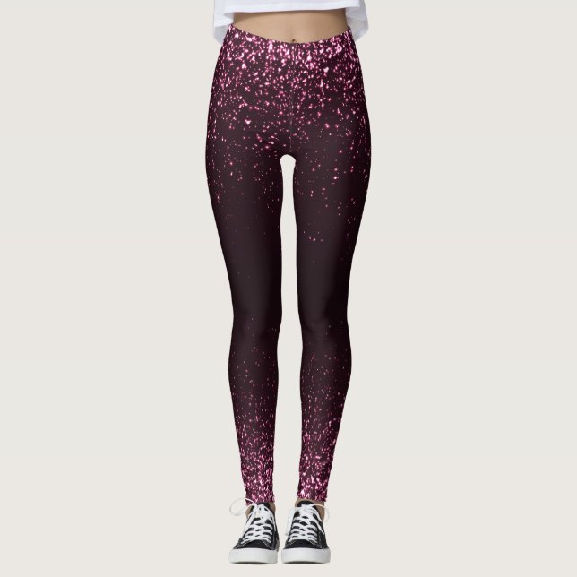 Pink Black Glitter Sparkle Girly Stylish Leggings (Front)