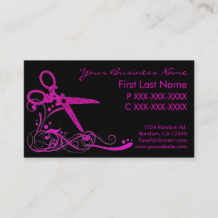 Pink black glitter swirl hair cut business cards