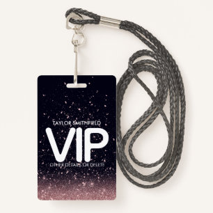 Pink Black Glitter trendy VIP lanyard badge custom ID Badge