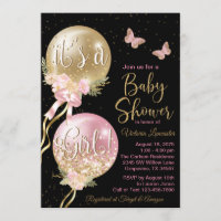 Pink Black Gold Balloon Butterfly Baby Shower