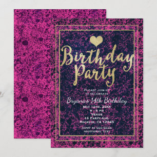 Pink & Black Gold BIRTHDAY PARTY Modern Invitation