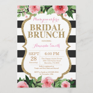 Pink Black Gold Bridal Brunch Invitation Floral