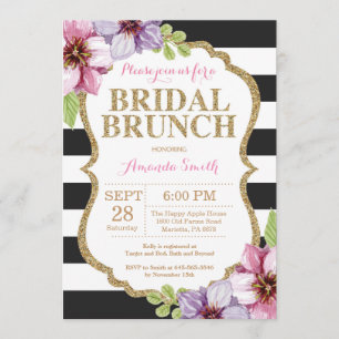 Pink Black Gold Bridal Brunch Invitation Floral