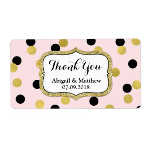 Pink Black Gold Confetti Wedding Labels