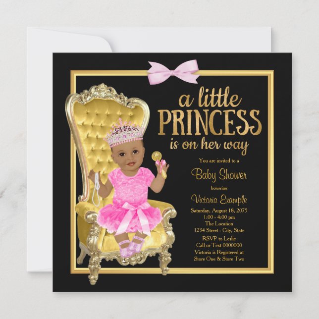 Pink Black Gold Ethnic Princess Baby Shower Invitation (Front)