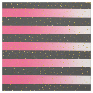 Pink black gold faux glitter dots stripes pattern fabric