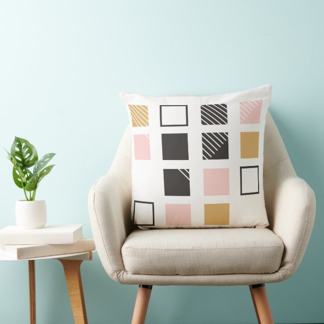 Pink Black Gold Geometric Abstract Cushion (Chair)