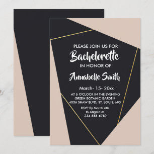 Pink black  & gold geometric  bachelor invitation