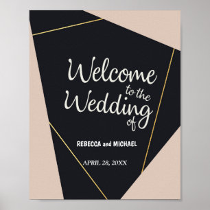Pink black & gold geometric Wedding Poster